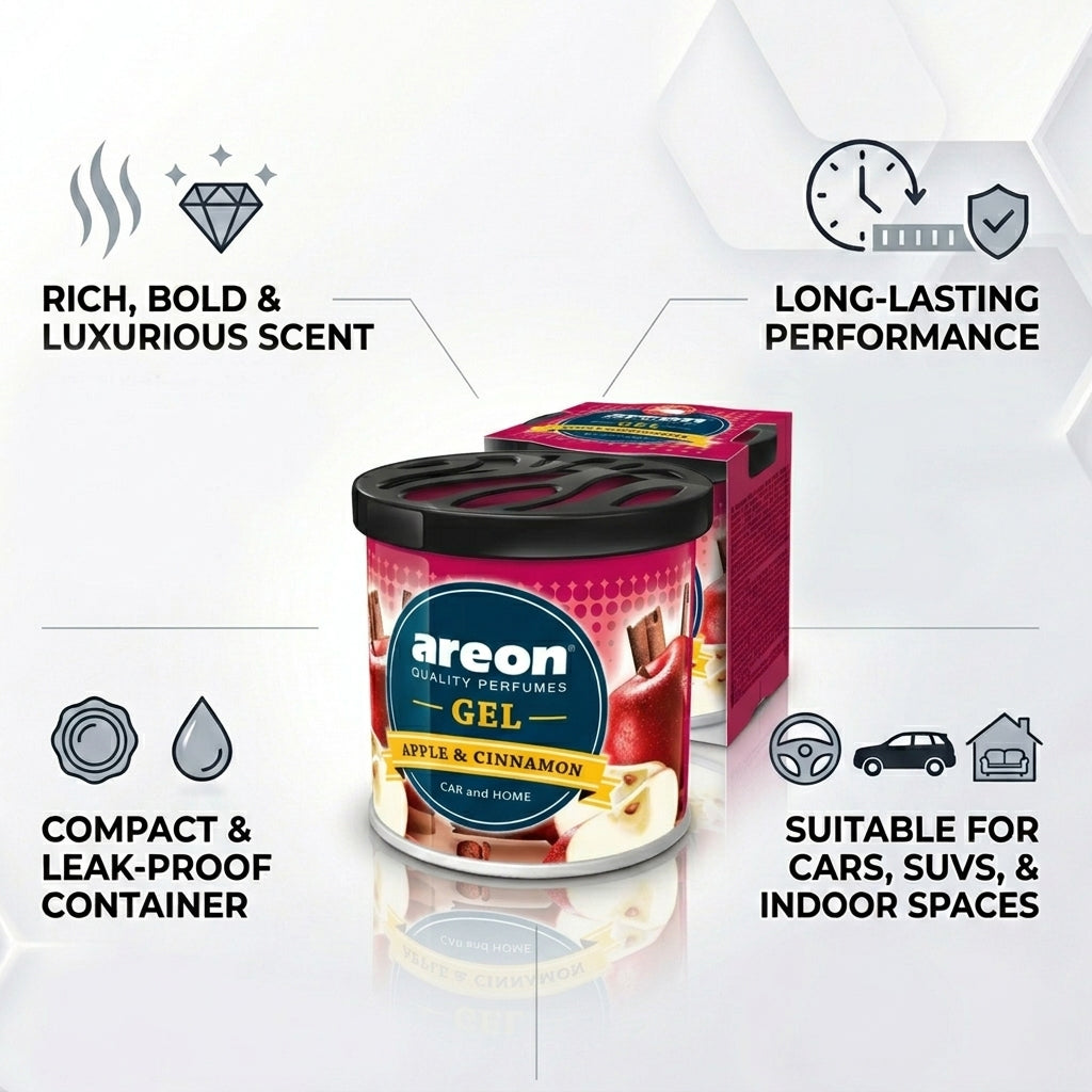 Car Air Freshener - Areon Apple & Cinnamon Gel Car Perfume Long Lasting Interior Fragrance