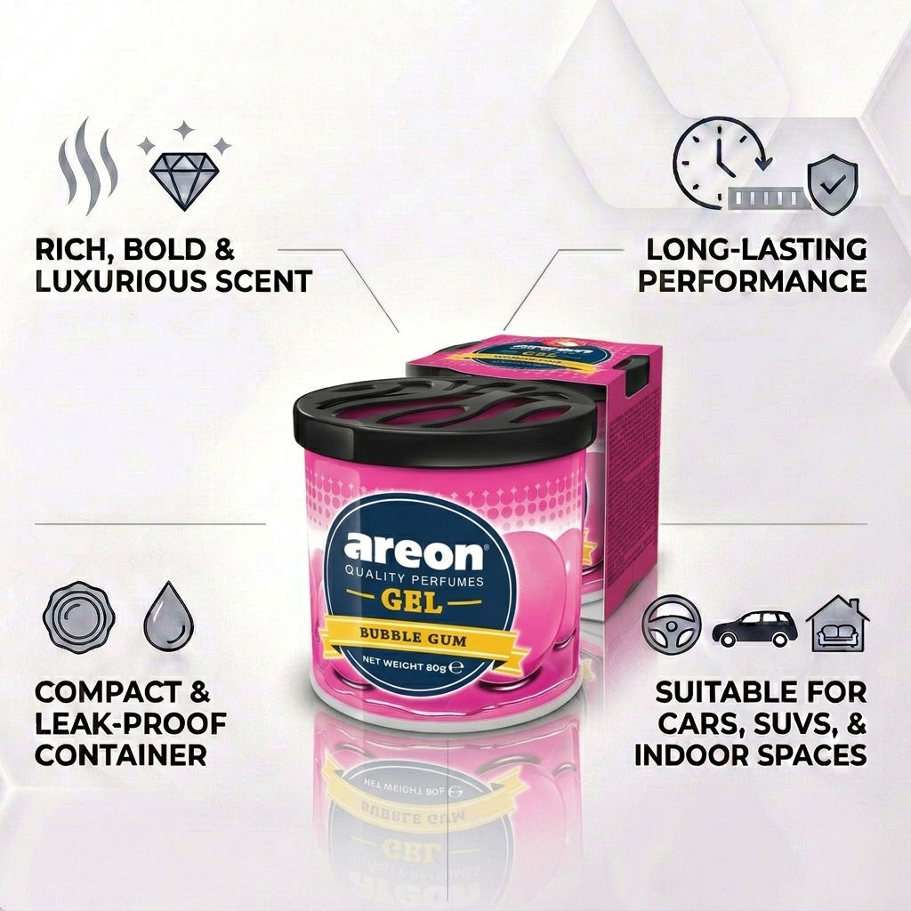 Car Air Freshener - Areon Bubble Gum Gel Car Perfume Long Lasting Interior Fragrance