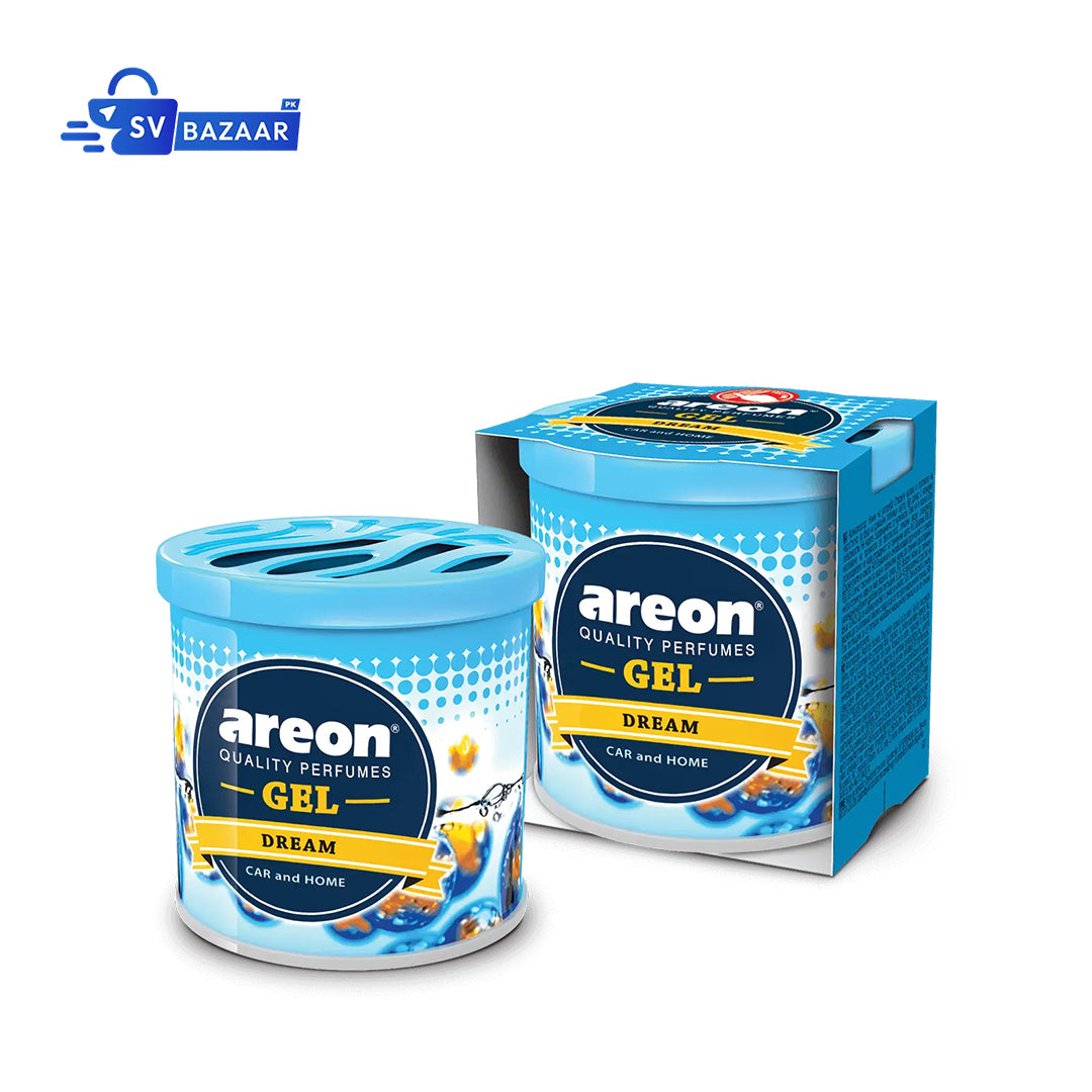 Areon gel perfume container and packaging on a white background