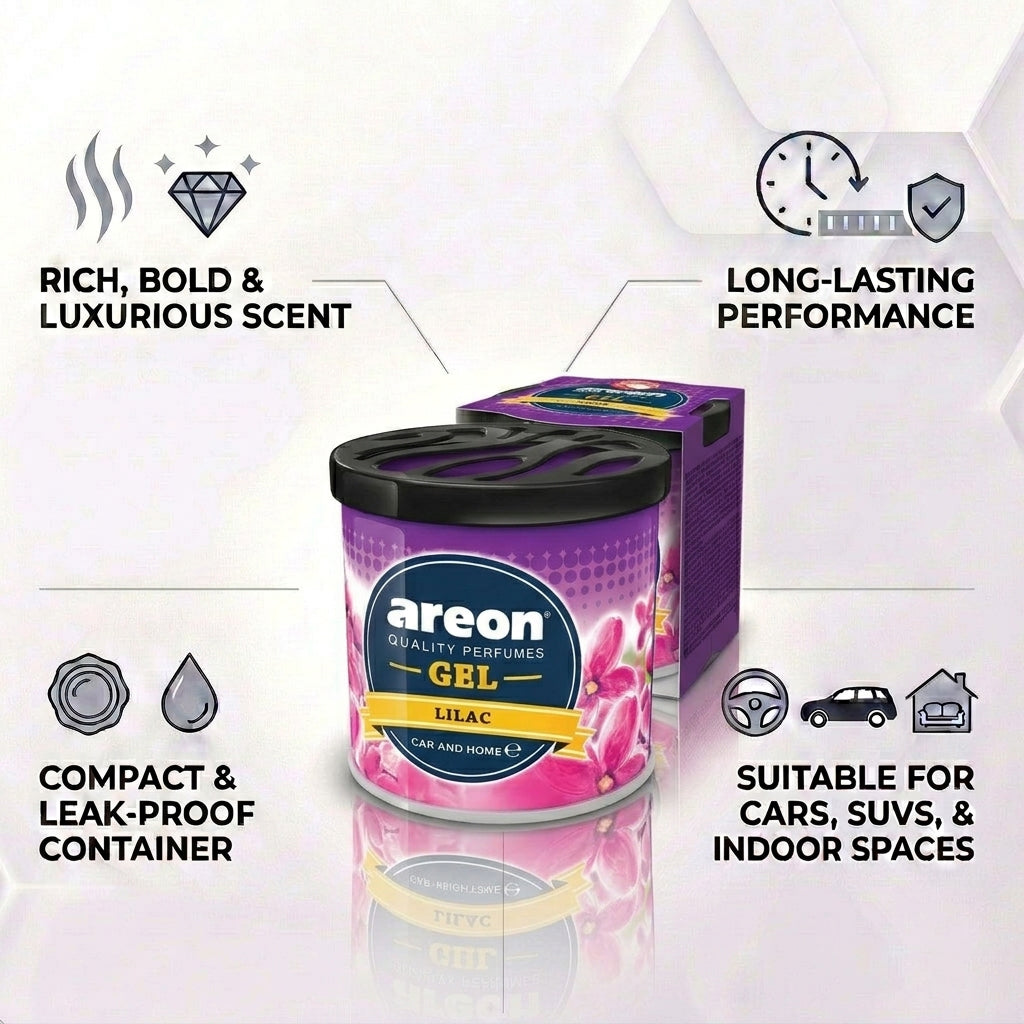 Car Air Freshener - Areon Lilac Gel Car Perfume Long Lasting Interior Fragrance