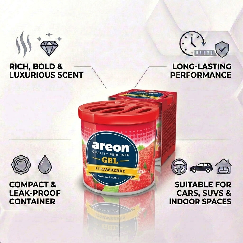 Car Air Freshener - Areon Strawberry Gel Car Perfume Long Lasting Interior Fragrance
