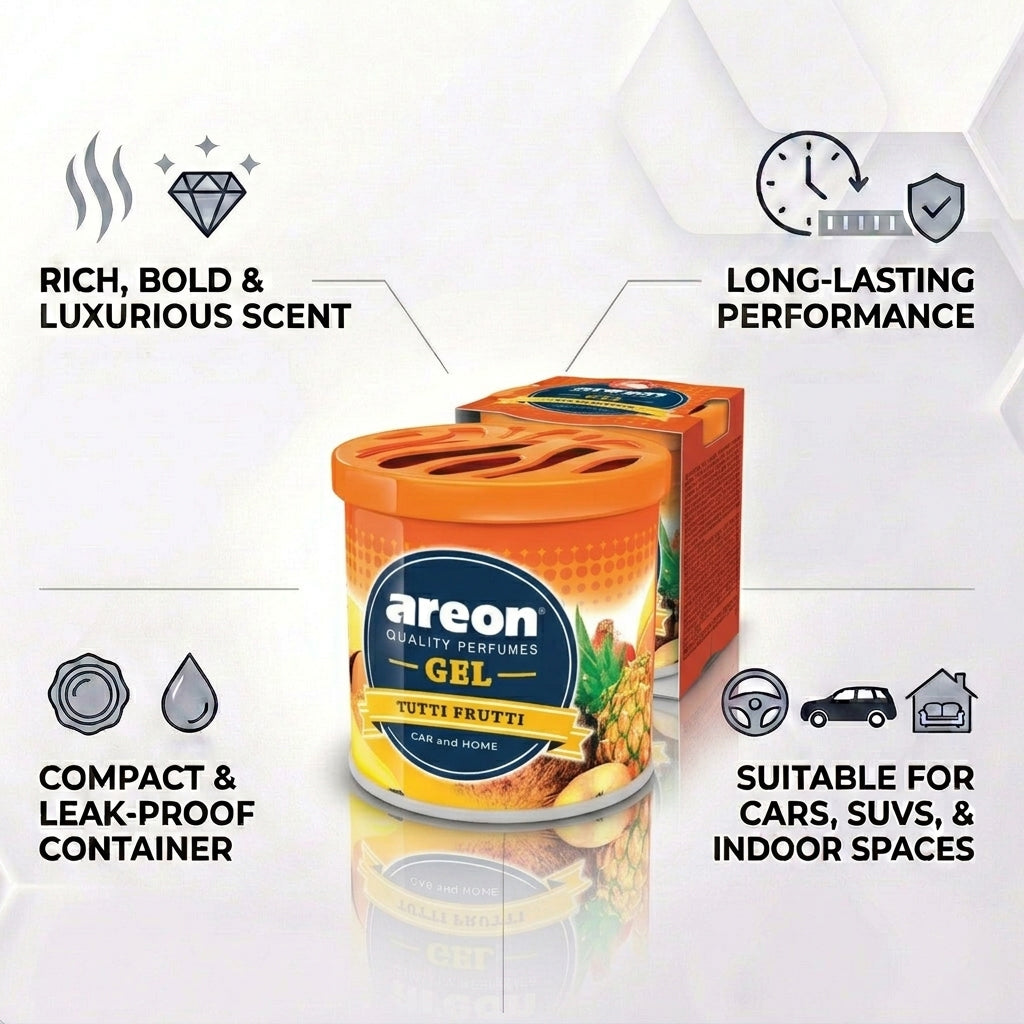 Car Air Freshener - Areon Tutti Frutti Gel Car Perfume Long Lasting Interior Fragrance