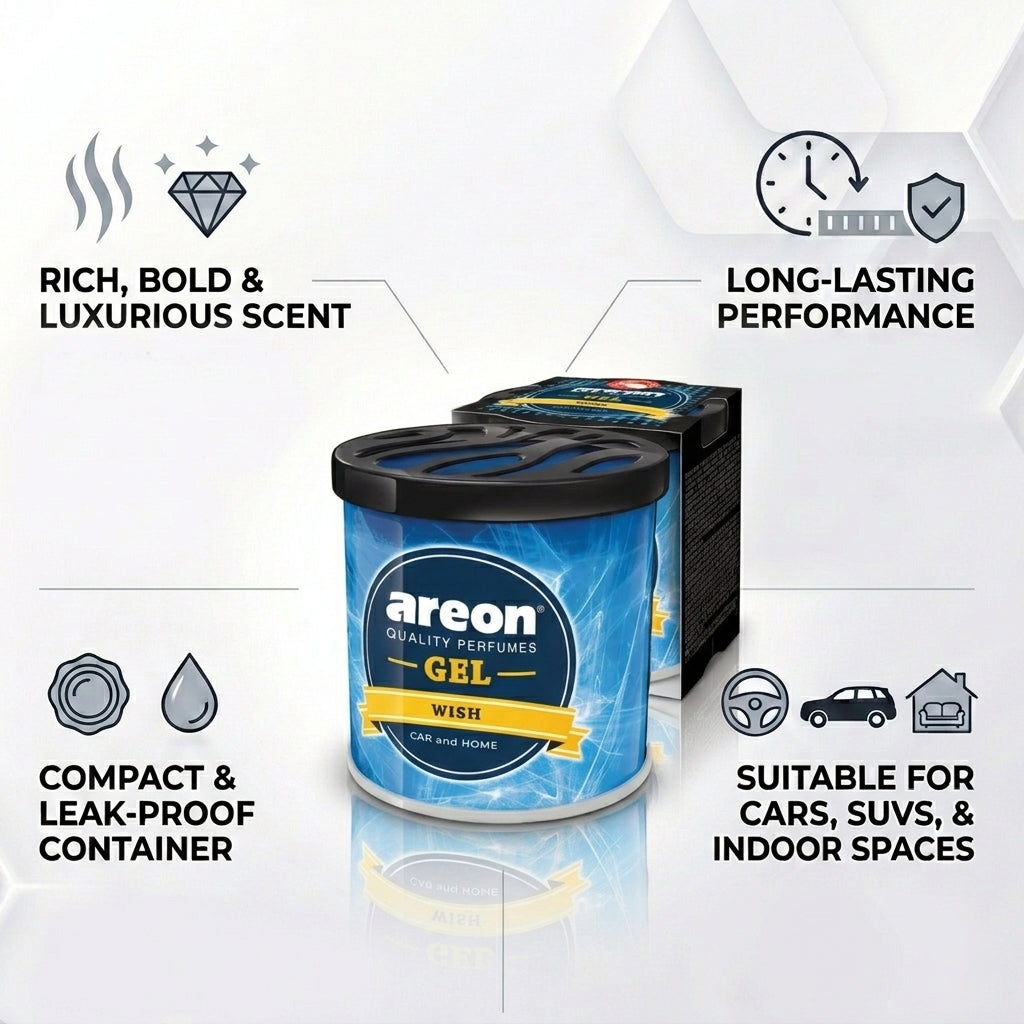 Car Air Freshener - Areon Wish Gel Car Perfume Long Lasting Interior Fragrance