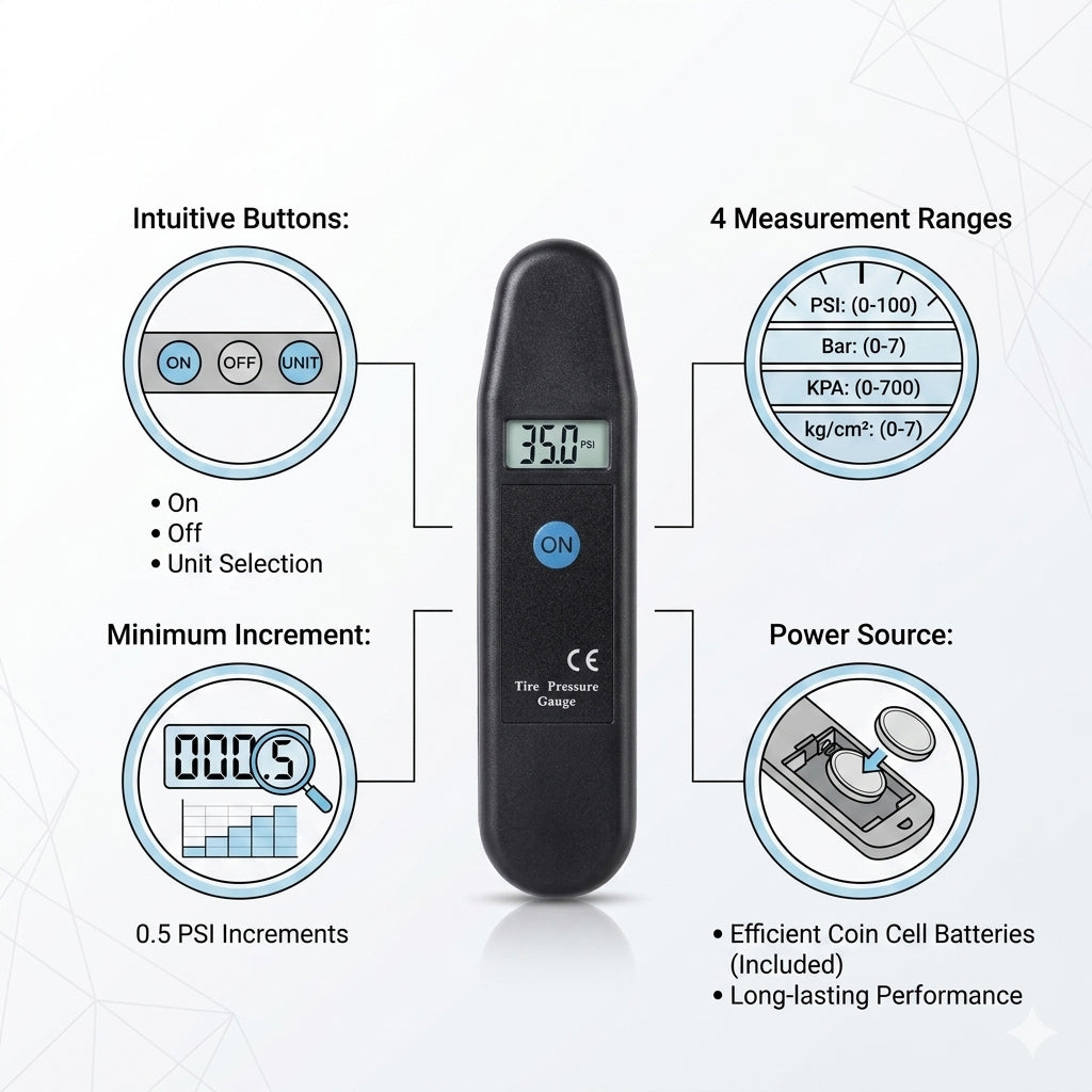 Tire Pressure Gauge Digital LCD VT800 - Portable Vehicle Pressure Checker