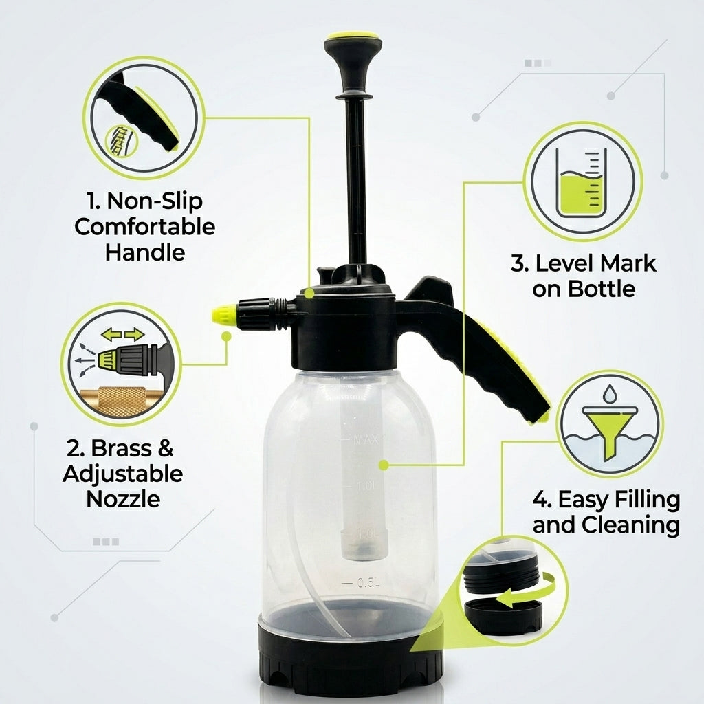 Water Spraying Bottle 2 Litre Portable Handheld Adjustable Nozzle Pressure Sprayer