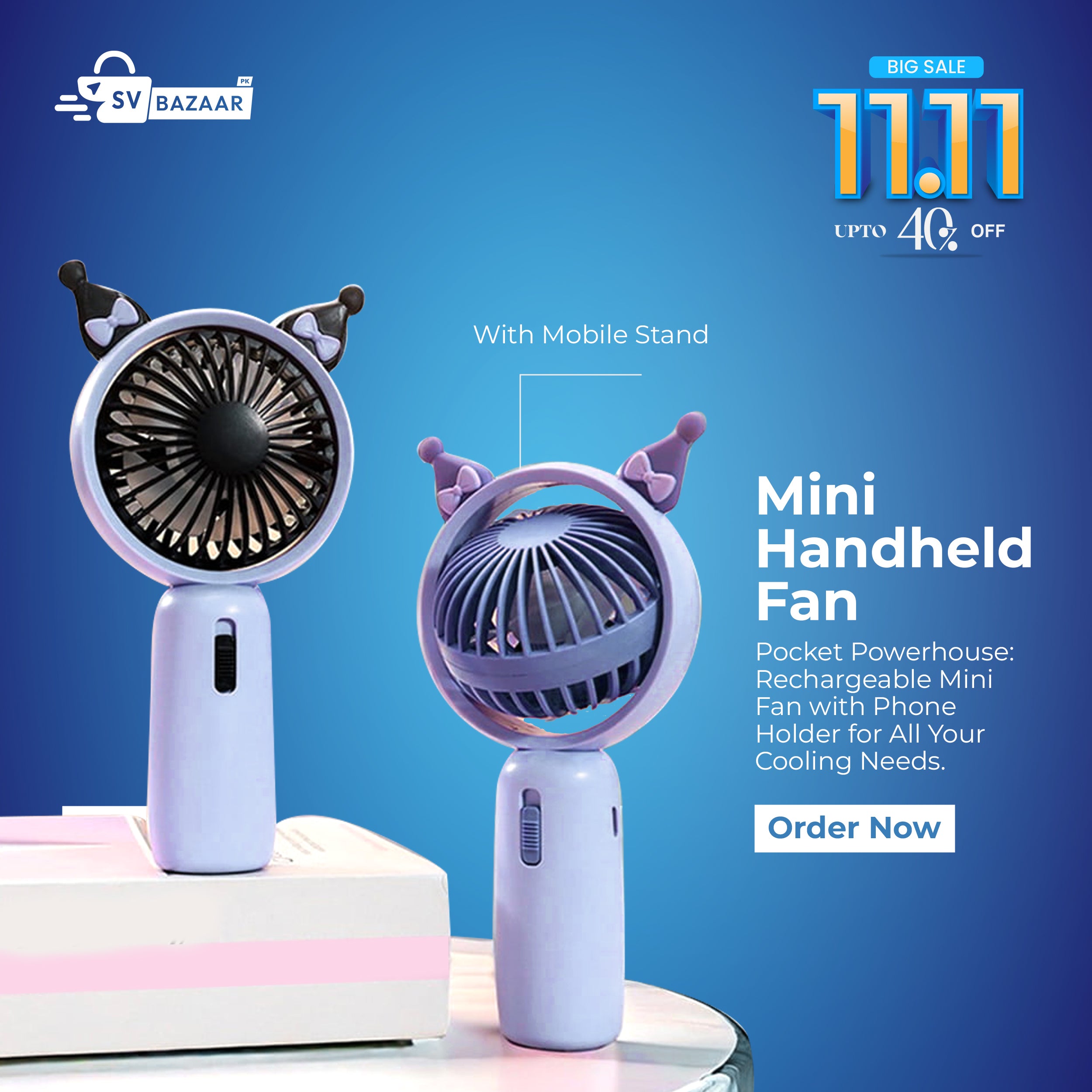 Mini Handheld Cute Fan with Mobile Stand | Portable Rechargeable USB Fan | Personal Cooling Fan for Office, Travel, Outdoor, Home & Desk Use | Strong Wind, Lightweight, Silent Operation