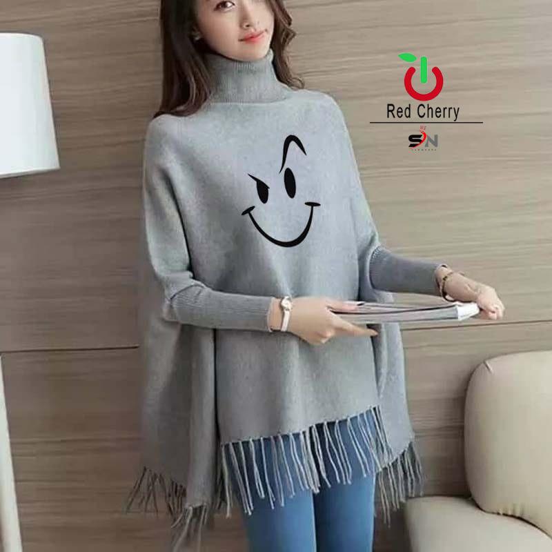 Women Winter Printed Poncho Fabric Fleece Size free Chest 35 Length 30 Gray Random Design