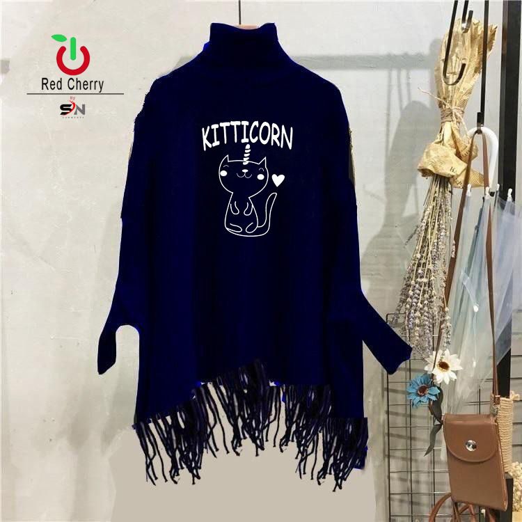 Women Winter Printed Poncho Fabric Fleece Size free Dark Blue Random Design