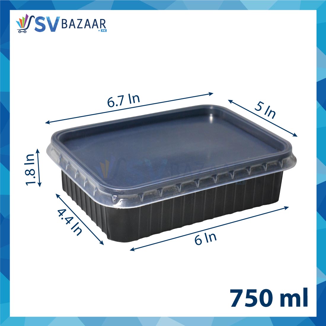 Black Rectangular Container (750ml) TZ - Pack of 50