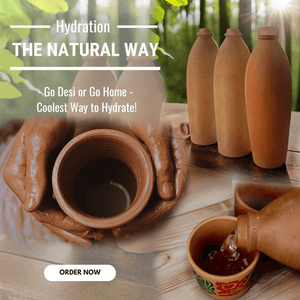 Desi Clay Water Bottle (1000-ML) With 2 Free Clay Glass - SV Bazaar