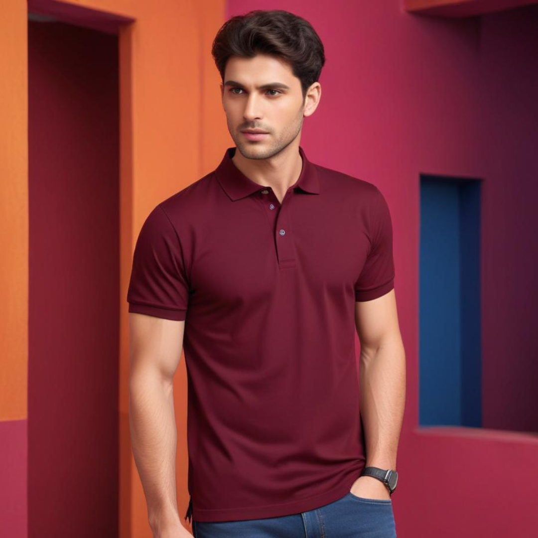 Maroon Green Basic Polo Shirt