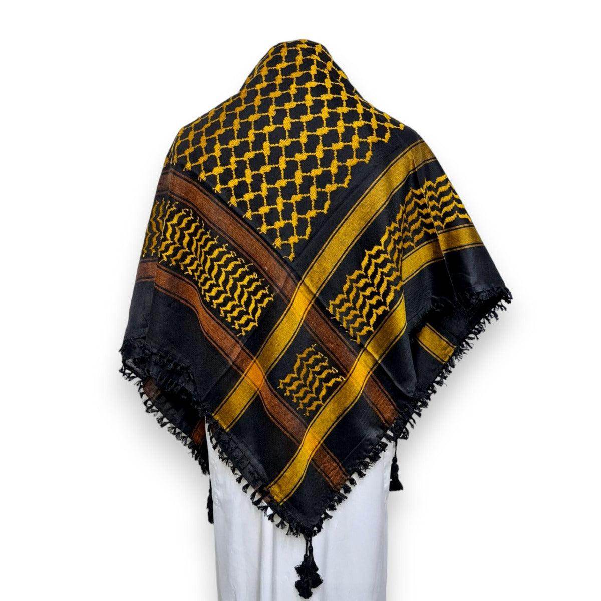 Palestinian Pattern Keffiyeh Roomal Scarf Black & Golden Emproidered (Unisex) - SV Bazaar