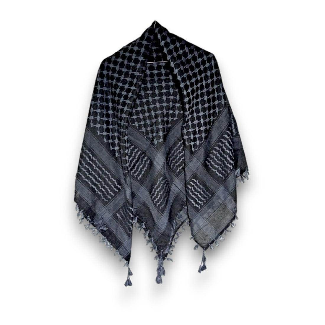 Palestinian Pattern Keffiyeh Roomal Scarf Black & Gray Emproidered (Unisex) - SV Bazaar