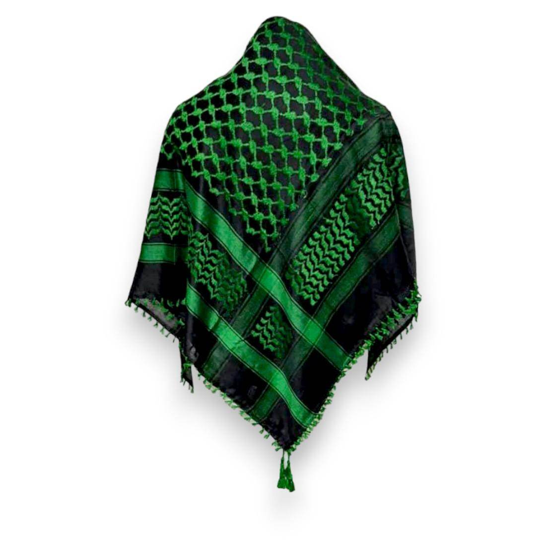 Palestinian Pattern Keffiyeh Roomal Scarf Black & Green Emproidered (Unisex) - SV Bazaar