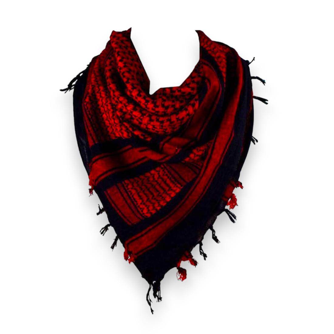 Palestinian Pattern Keffiyeh Roomal Scarf Black & Red Emproidered (Unisex) - SV Bazaar