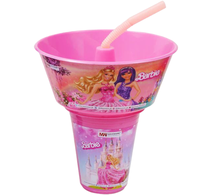 2 in 1 Snack Tub with Straw Glass - Barbie