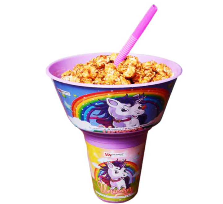 2 in 1 Snack Tub with Straw Glass - Unicorn