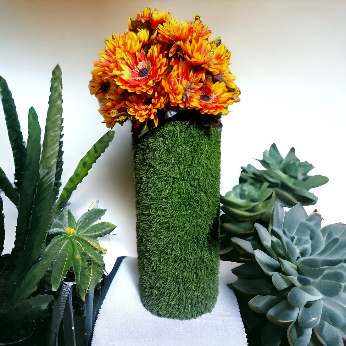 Artificial Grass Vases with Flowers for Home Decor