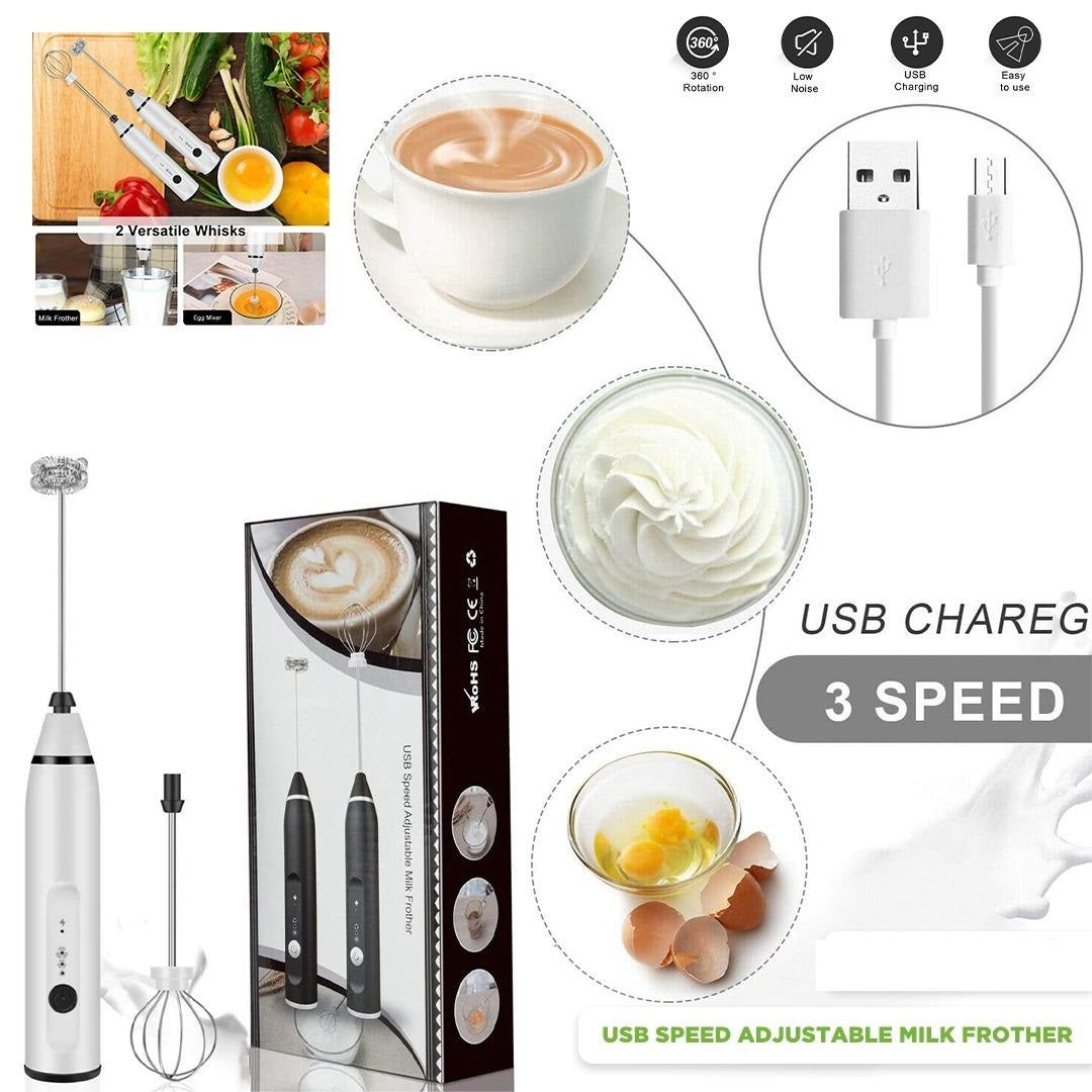 Rechargeable Coffe Beater Milk Shaker Maker Frother Foamer USB Charging Egg Beater Coffee Beater Handheld 3-Speed Adjustable Blender