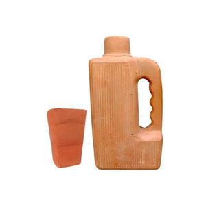 Vintage Clay Water Bottle with glass - SV Bazaar