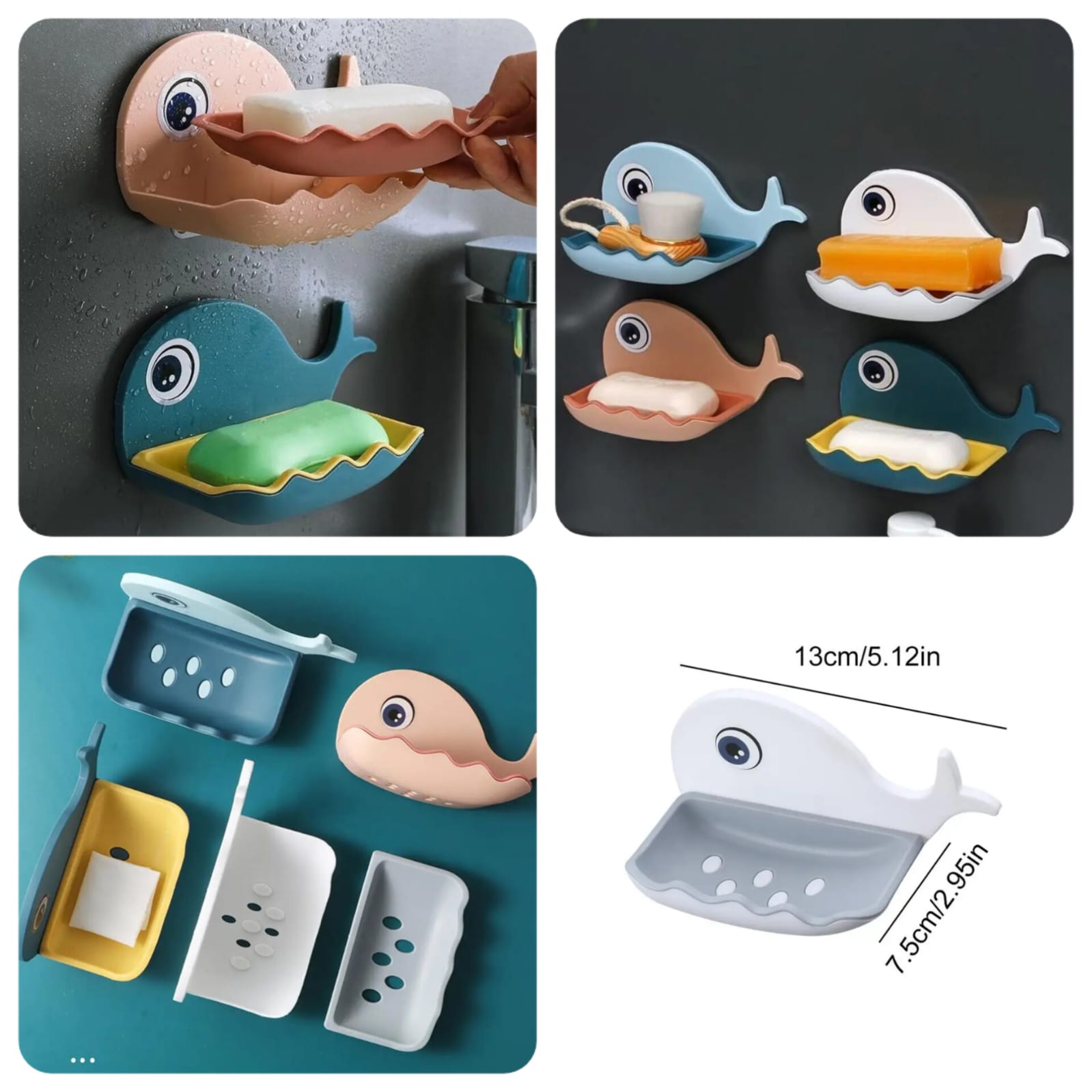 Self-Adhesive Whale Soap Dish (Random Colours) - Best Quality