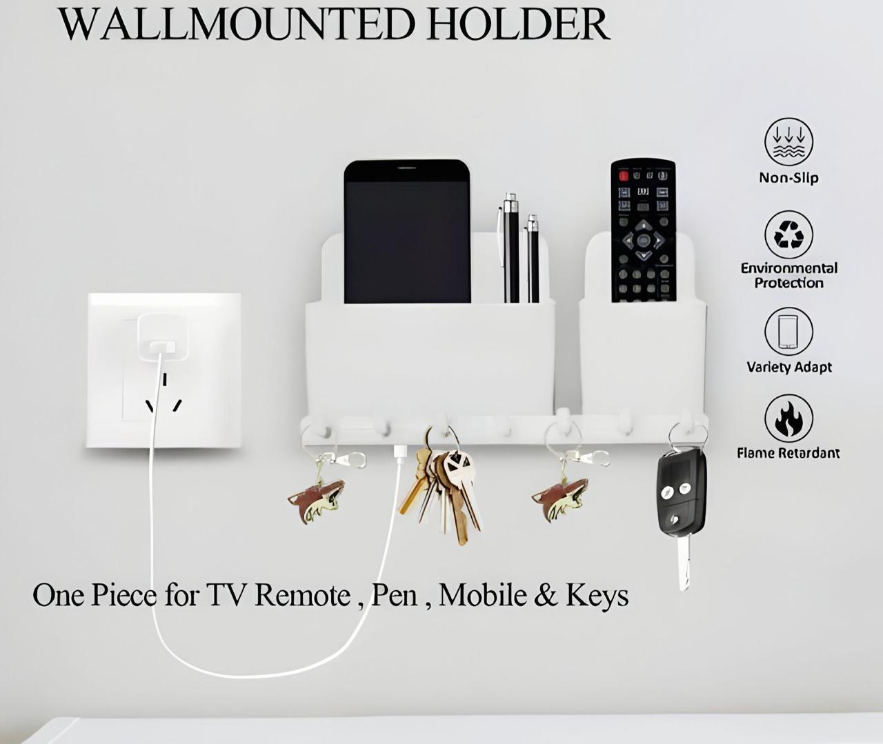 Wall Mounted Self Adhesive MobileRemote Holder with Hooks (Box Packing)