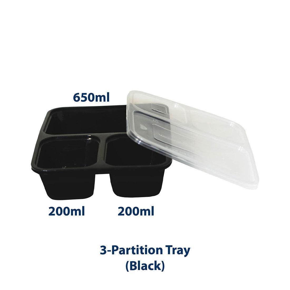 3 Partition Disposable Food Box With Lid - Pack of 10 - SV Bazaar