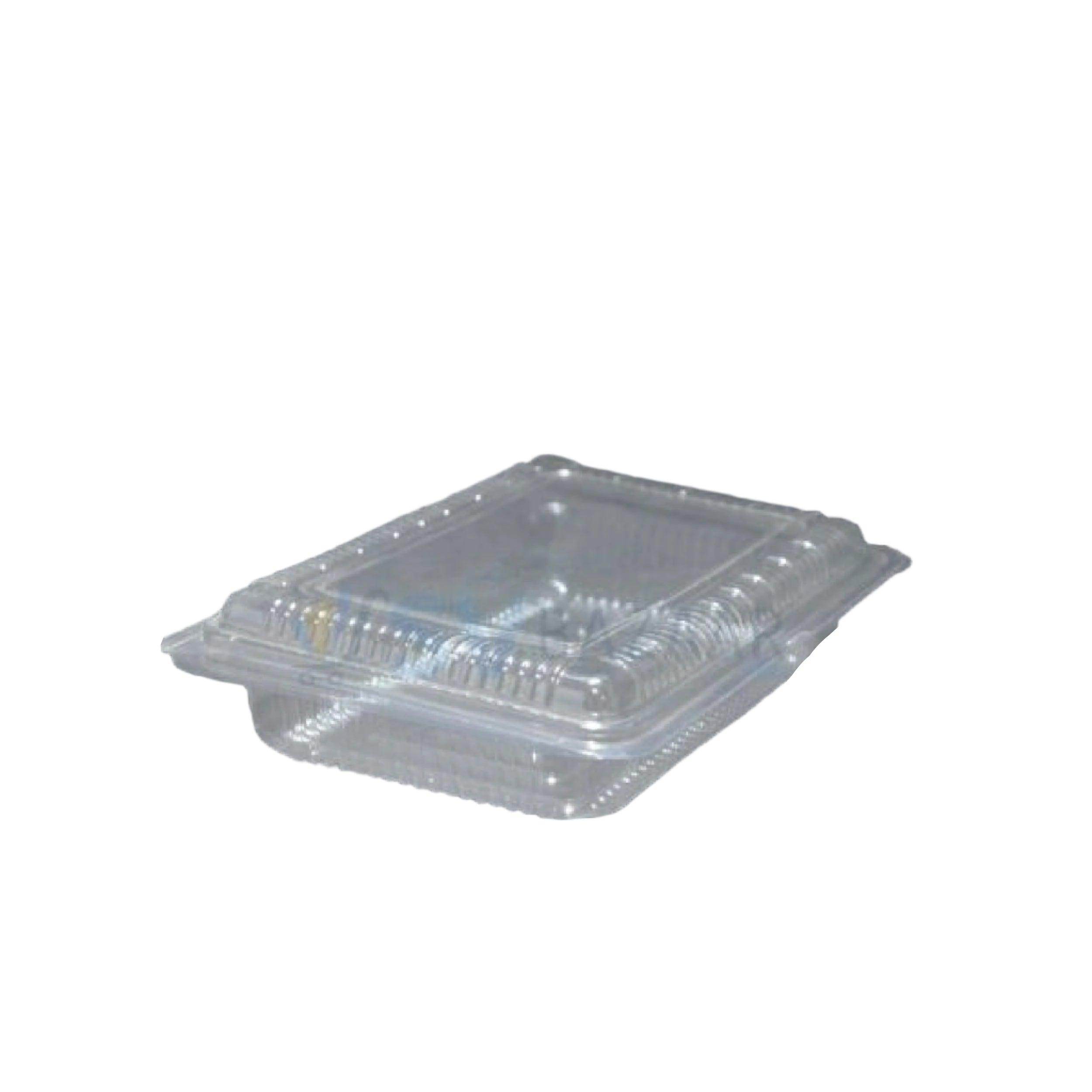 Clear hinged plastic container food storage box with ridged edges