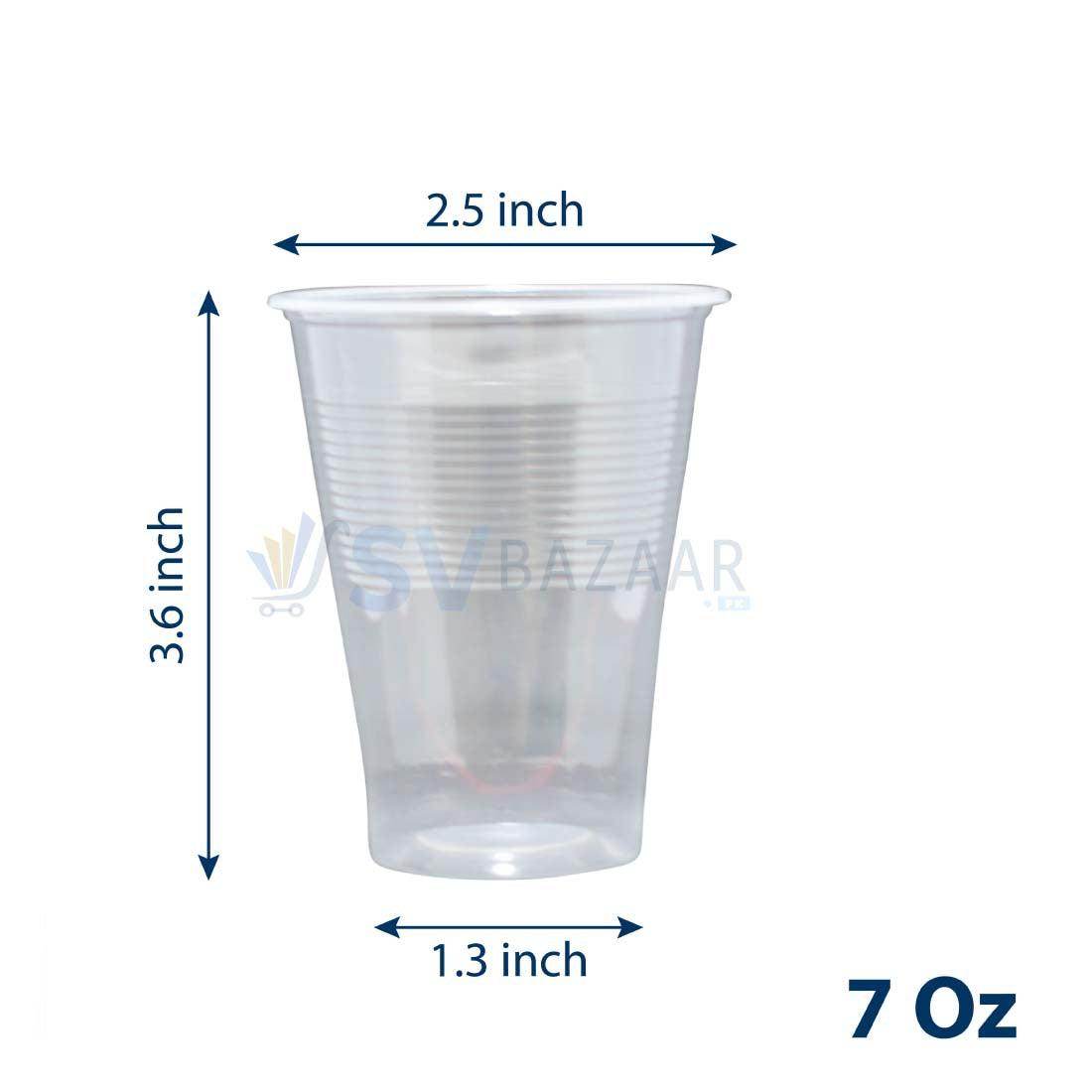 Disposable Plastic Cup 210ml (Transparent) - Pack of 100 - SV Bazaar