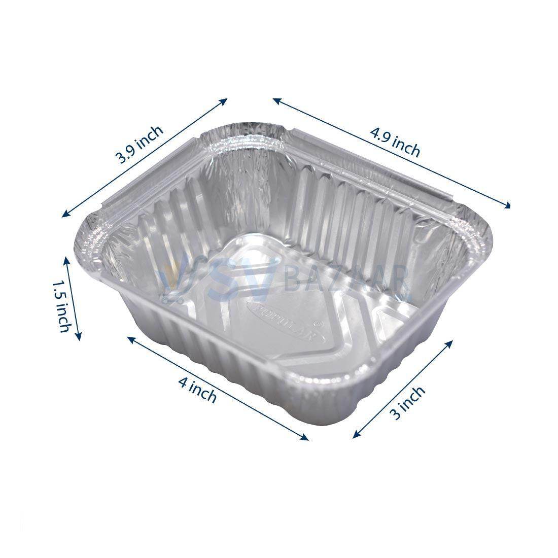 Rectangular aluminium container with dimensions labeled
