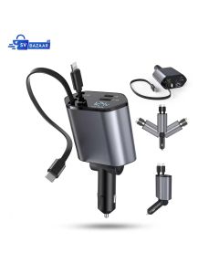 Car Charger Adapter 120W 4 in 1 Fast Charging Cigarette Lighter with Retractable Cable