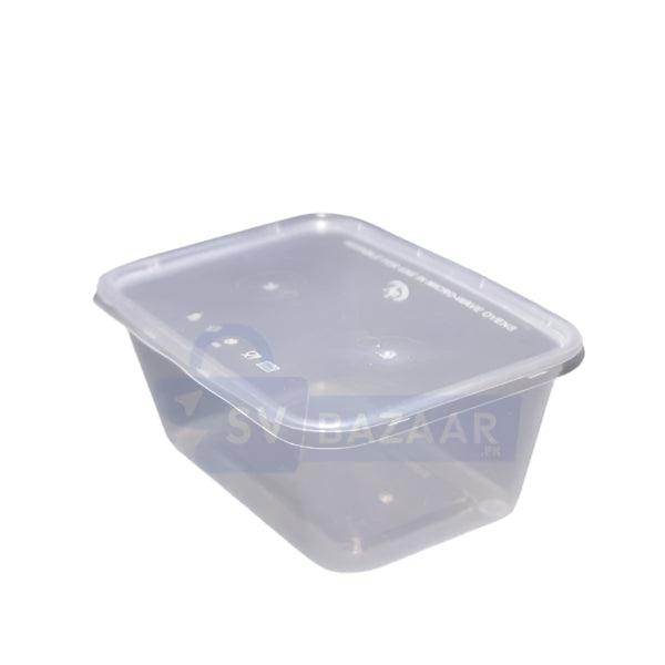 clear rectangular plastic food storage container with snap-on lid